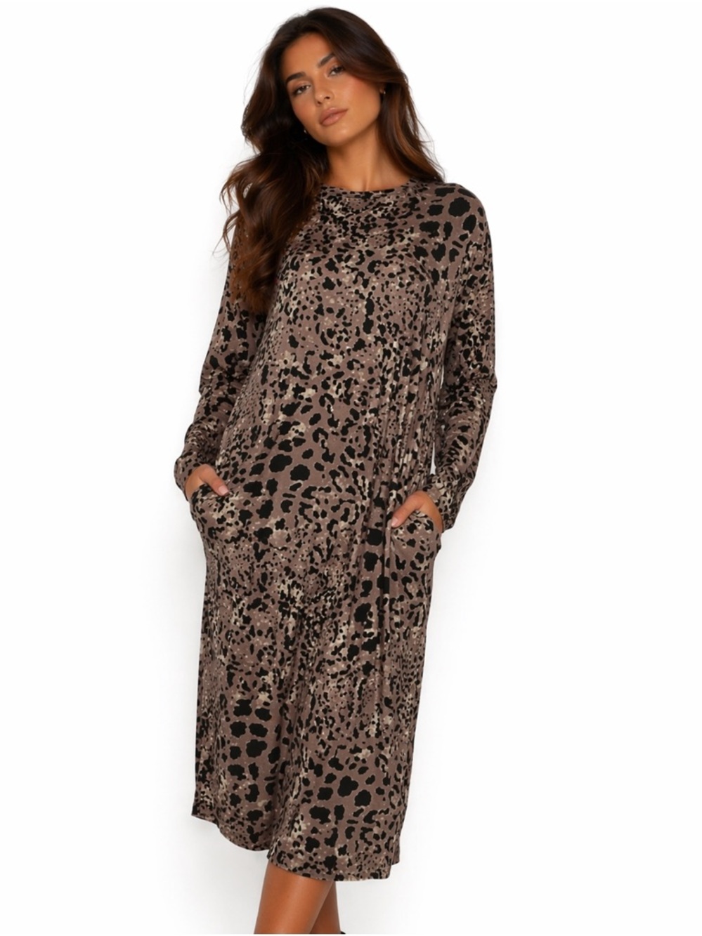 Made in Italy Leopard Print Midi Dress w/ Pockets | Oversized Relaxed Fit